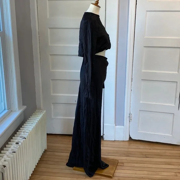 NWT Zara Black Satin Effect Cutout Waist Strap Maxi Dress, Size M - Picture 10 of 17